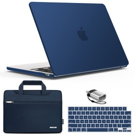IBENZER Compatible with 2025 2024 2023 2022 MacBook Air 13 inch case M4 A3240 M3 A3113 M2 A2681, Hard Shell Case & Sleeve & Keyboard Cover & Type-C Adapter for Mac Air 13.6, Navy Blue, KK-NVBL+3
