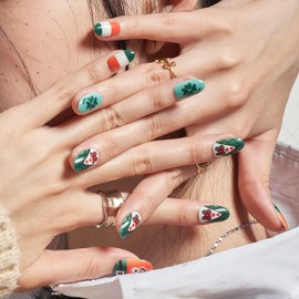 Green Press on Nails Medium Square, GLAMERMAID Glue on Nails for St Patricks Day Gift | False Nail Kits with Shamrocks Leprechauns Design, Fake Nails Short, Acrylic Stick on Nails Sets for Women Gift