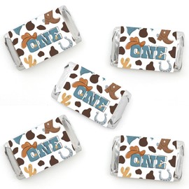 Big Dot of Happiness My First Rodeo - Mini Candy Bar Wrapper Stickers - Little Cowboy 1st Birthday Party Small Favors - 40 Count