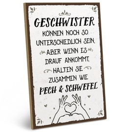 ARTFAVES® Holzschild mit Spruch - Geschwister HALTEN ZUSAMMEN | Shabby Chic Vintage Schild | Deko Geschenk zum Thema Familie, Geschwister | Größe: 19 x 28 cm