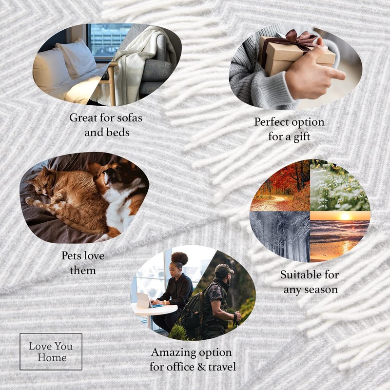 LYHome Merino Wool Blanket - Large Throw Bedspread for Sofa