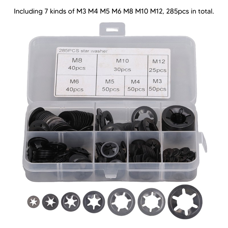 285Pcs Starlock Washer Internal Tooth Lock Fastener M3 M4 M5