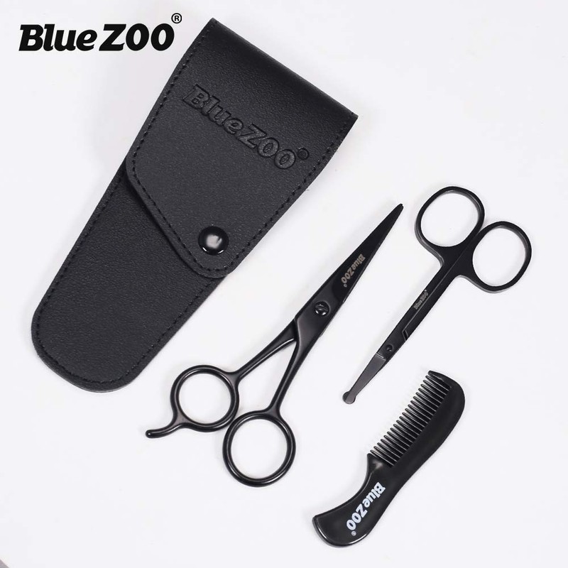 BlueZOO Beard Mustache Scissors and Comb Kit with PU Storage