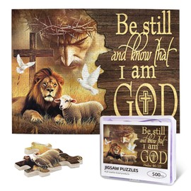 Christian Puzzles for Adults 500 Pieces Religious Jesus Jigsaw Puzzle Inspirational Motivational Bible Still and Know That I Am God Wooden Puzzle for Challenging Family Activity Games