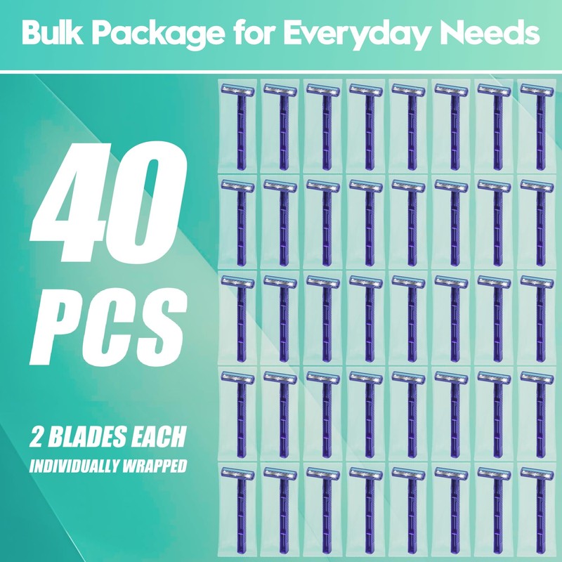 Phafaloop Individually Wrapped Twin Blade Disposable Razors, 40 Pack