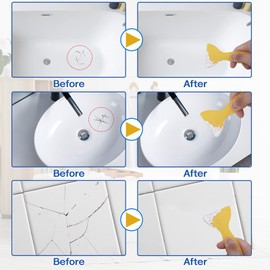 Porcelain Repair Kit, White Tile and Bathtub Fiberglass Repair Kit for Any Cracks Chips, Quickly Repair Resin, Ceramic, Marble Shower Sink, Acrylic Quartz Countertop