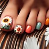 Sunflower Toenails Press on Nails Short Square Summer Flower Fake