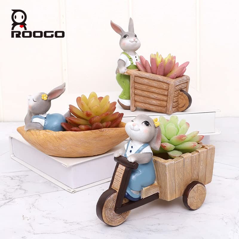 ROOGO Rabbit Design Resin Succulent Planter Cute Mini Planter Pot