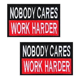2 PCS Nobody Cares Work Harder Tactical Hook and Loop Patch Embroidered Emblem Applique Patch for Coat,Helmets,Biker,Pouch,Bags,Vests,Hats,Armband,Pants,Clothes,Backpacks,Jeans,Jackets,Uniforms