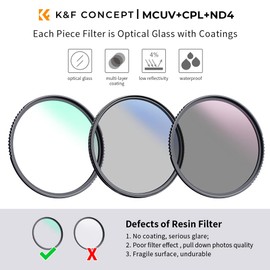K&F Concept 77mm UV CPL ND4 Lens Accessory Filter Kit UV Protector Circular Polarizing Filter Neutral Density Filter for DSLR Cameras + Cleaning Cloth + Filter Bag Pouch (Nano-K Series)