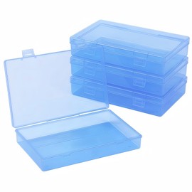 Forever bene 4-Pack Blue Plastic Storage Boxes with Lids, Medium Organizer Containers for Small Parts, Crafts, Office Supplies,Nail Tool Box, Makeup Brush Holder Plastic Case(180x110x30mm)