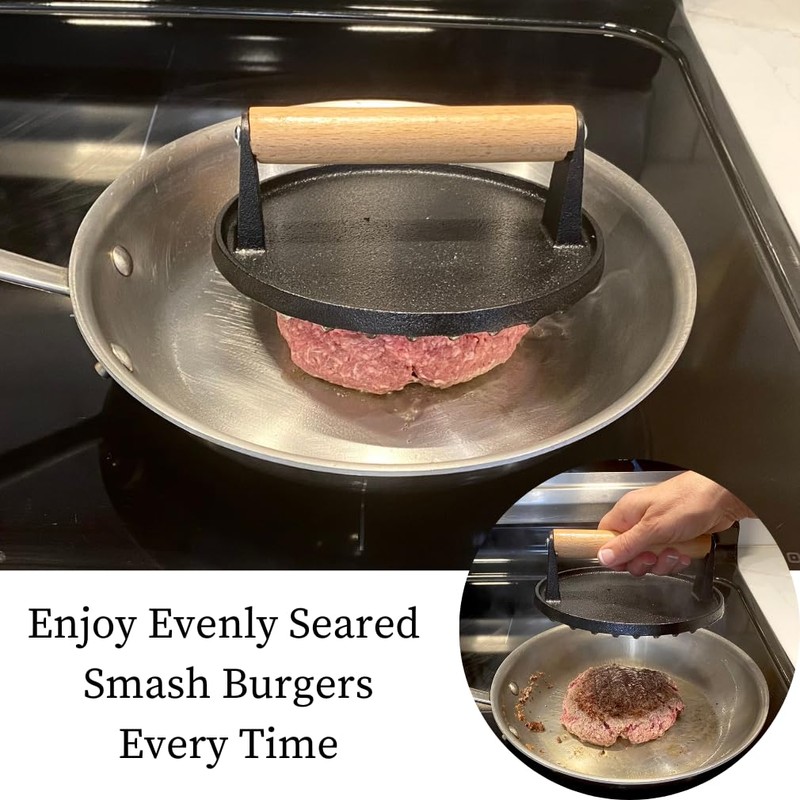 Evelots Cast Iron Burger Press - Heavy Duty Pre-Seasoned Burger