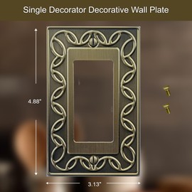 OKAWYC Single Decorator Light Switch Cover Plate, 4-Pack Antique Brass NovaBloom Metal Wall Plate 1 Gang Single Rocker, Receptacle Dimmer Switch GFCI Outlet Wallplate, Durable