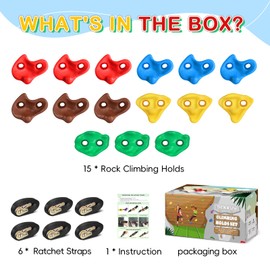 15PCS Ninja Tree Climbing Holds and 6 Sturdy Ratchet Straps for Kids Tree Climbing, Large Climbing Grips for Outdoor Ninja Warrior Obstacle Course Training