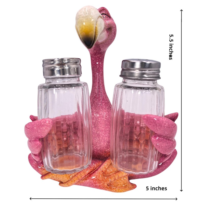 Flamingo Figurines Decorations With Salt and Pepper Shaker Holder, Flamingo