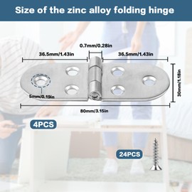 4 Pcs Folding Flip Top Hinges, Counter Flap Hinges for Wood, 180 Degree Door Hinges Round Edge, Metal Backflap Hinges for Furniture Cupboard Kitchen Cabinet Closet Drawer Folding Table Hinges