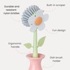 Vigar Florganic Daisy-Shaped Dish Brush with Vase Dish Brush Holder,