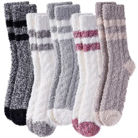 LANLEO Fuzzy Socks for Women Soft Cozy Fluffy Slipper Winter Warm Microfiber Plush Sleeping Socks 5 Pairs Mixed color A