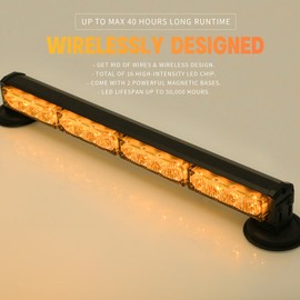BooYu 19" LED Emergency Strobe Lights Bar Roadside Portable Mini Roof Top Plow Hazard Flash Beacon Warning Light w/Magnetic Base for Trucks/Trailer/Vehicle (Amber)