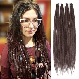 Kraler Dreadlock Extensions, 22" Chocolate Brown Synthetic Crochet Dreads Extensions 100% Handmade Single Ended Dreads Thin 0.6cm Width Reggae Style Dreadlock for Girls(10 Strands)