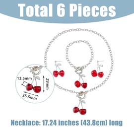 UNICRAFTALE 8Pcs 2 Colors Cherry Jewelry Set Cherry Necklace Bracelet Fruit Dangle Stud Earrings Fashion Cherry Pendant Necklace Food Drop Earring Red Cherry Chain Bracelets Birthday Wedding for Women
