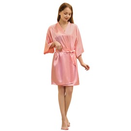 CuteOn Women's Satin Kimono Robes Bride Party Satin Robes Bridesmaid Wedding Robes Silky Bathrobes Sunset red M