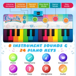 Costzon Floor Piano Mat for Kids & Toddlers, 6ft. Giant Piano Playmat Keyboard Dance Mat, 24 Keys, 8 Instrument Sounds, 10 Songs, Record & Playback, Adjustable Volume, Musical Toy Gift for Boys Girls