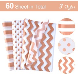 MIAHART 60 Pcs Rose Gold Tissue Paper Bulk 3 Style Decorative Metallic Wrapping Paper for Birthday Weddings Christmas Party Mothers Day Decoration, DIY Arts Crafts (Rose Gold)