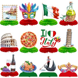 Italian Party Decorations, 12 Honeycomb Centerpieces with Venice, Pizza, Wine, and Landmark Designs