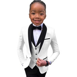 SAROULU Suit for Boys Wedding Tuxedo 3 Piece Double Breasted Vest Blazer Pants Notched Lapel Formal Kids Party Suit White 3/3T