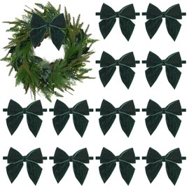 AIMUDI Hunter Green Velvet Bows 4" Christmas Bows for Gift Wrapping Velvet Bows for Christmas Tree, Holiday Crafts, Wreath, Garland, Staircase, Home Outdoor Winter Christmas Decorations, 12 PCs