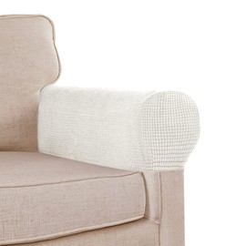 Stretch Sofa Armrest Covers Spandex Jacquard Arm Covers for Chairs and Sofas Anti-Slip Couch Armrest Covers with Sticker Furniture Armrest Protector for Sofa Couch Chair Recliner, Set of 2, Off White