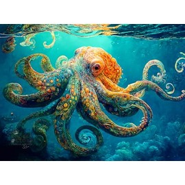 Cross & Glory | Rompecabezas de 1000 piezas para adultos | Odisea de pulpo azul profundo | Rompecabezas de pulpo oceánico para adultos | Desafiante rompecabezas de océano | 20 x 27 pulgadas