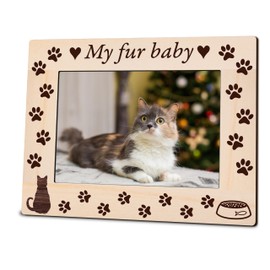 5"X7" Photo Wooden Frame - My Fur Baby - Cat Theme Wood Picture Frame, Rustic Paw Prints Wooden Frame Gifts For Pet Owner, Cat Lover, Home & Office Tabletop Display (Horizontal)- A04