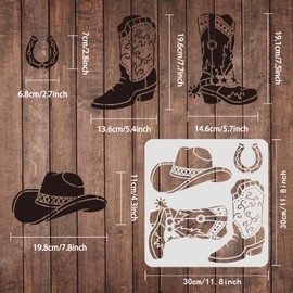 FINGERINSPIRE Cowboy Boots and Hat Stencil 11.8x11.8inch Reusable Cowboy Stencils Western Cowboy Stencils for Painting on Wood, Tile, Paper, Fabric, Floor and Wall