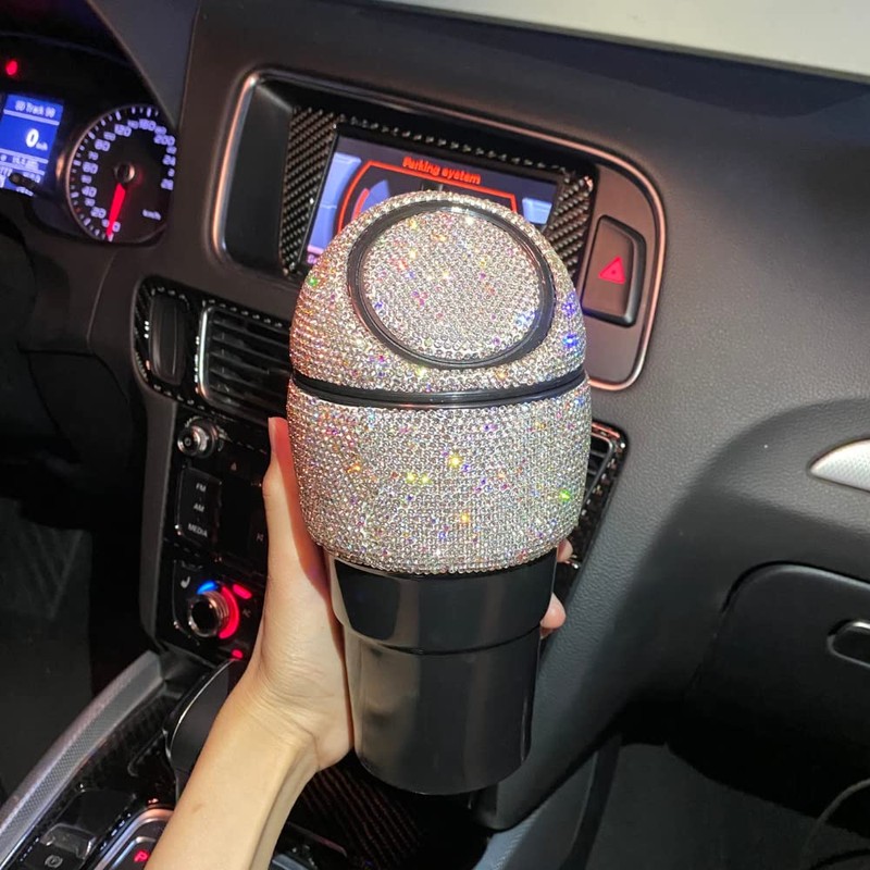 idain Bling Rhinestone Auto Garbage Can Car Trash Can with