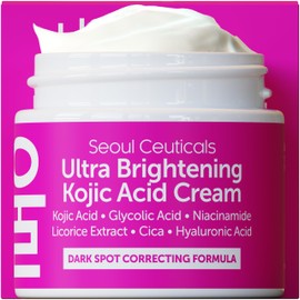 SeoulCeuticals SeoulCeuticals Korean Kojic Acid Cream Dark Spot Remover + Glycolic Acid + Niacinamide + Cica + HA Moisturizer - Cruelty Free K Beauty Skincare 2oz