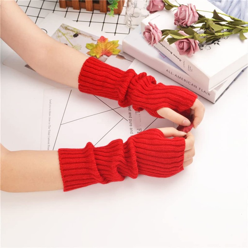 shunxinersty Knit Sleeve Knit Arm Sleeve Thumb Hole Glove Winter