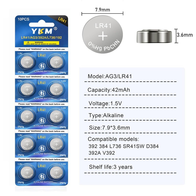YKM 40 Pack LR41 Button Batteries AG3 LR41 L736f L736c