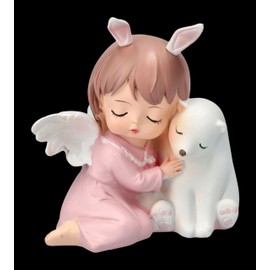 Figuren Shop GmbH Magical Angel Figurine Sleeping Angel and Polar Bear 8 cm Pink Turkey Cherubim Fantasy Decoration