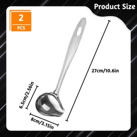 2 PCS Gravy Ladle with Pour Spout, 10.6 inch Long Handle Sauce Ladle, Stainless Steel Saucier Drizzle Spoon for Spooning Gravies Sauces Dressings Kitchen Utensil