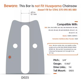Farmmac 36'' Chainsaw Bar Chain 3/8'' 0.063'' 114DL For STIHL 066 MS650 MS660 MS661 G660