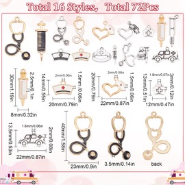 SUNNYCLUE 1 Box 72Pcs Nurse Charms Medical Charms Doctor Charm Enamel Stethoscope Syringe Nurse Cap Hat Charms for Jewelry Making Charm Nurse Day Nurse's Week Earrings Bracelet Keychain DIY Supplies