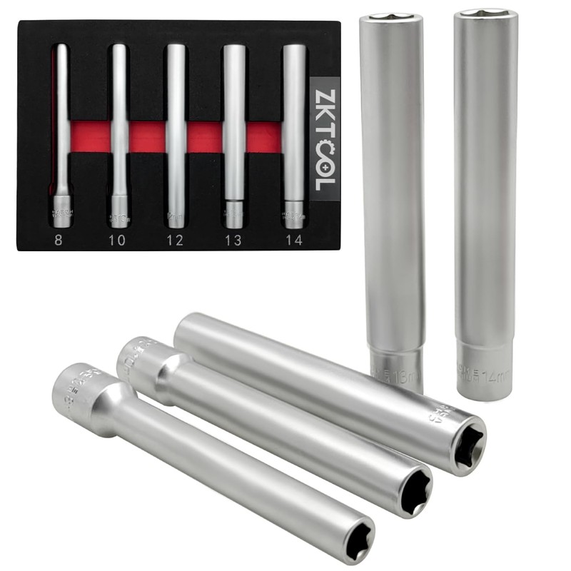 ZKTOOL 5PCS 3/8" Deep Drive Socket Set, Hexagon Socket, 8MM
