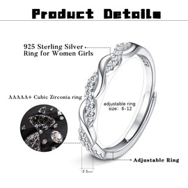 Sanfenly Adjustable 925 Sterling Silver Ring for Women Eternity Cubic Zirconia Crossover Ring Engagement Ring Wedding Promise Ring Adjustable Thumb Ring for Women Girls Anniversary Jewellery Gifts