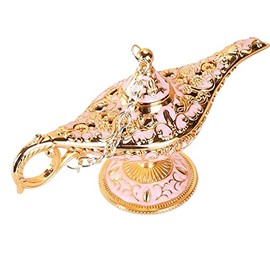 Legend Aladdin Magic Genie Lamp, Arabian Nights Wishing Lamp Vintage Tabletop Decor Home Table Decoration Gift Collectible (White Gold)