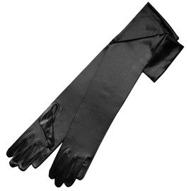 ZAZA BRIDAL 19.5" Long Shiny Stretch Satin Dress Gloves 12BL-Black