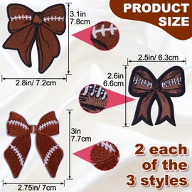 STSTR 6PCS Football Iron on Patches, Sports Style Bow Decoration, 3 Types Iron on Sew on Fabric for Women, Embroidered Patches for Jeans, Jackets, Backpacks