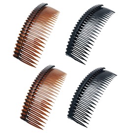 4 Pieces 24 Teeth Hair Side Combs French Comb Side Hair Combs Plastic Hair Clip Clamp Hair Clip Combs Hair Accessory for Women and Girls, Black, Brown
