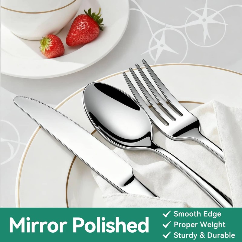 49-Piece Silverware Set with Organizer, Stainless Steel Flatware Utensils Set